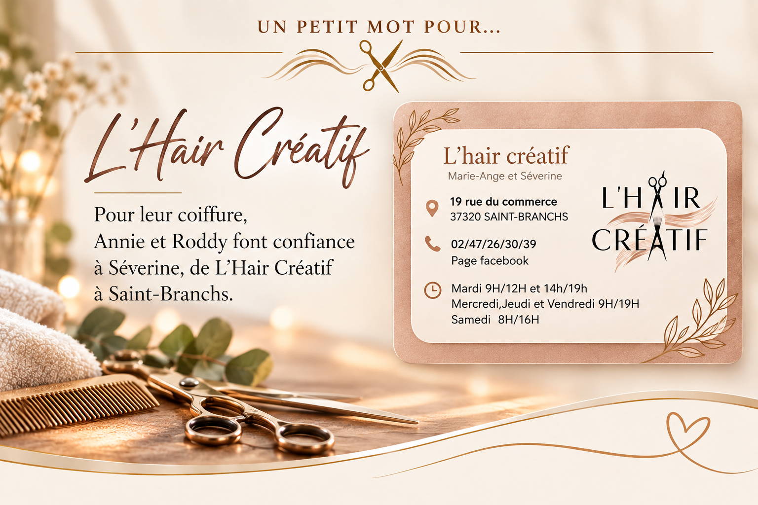 L'Hair Créatif à Saint-Branchs, le salon de coiffure de Séverine
